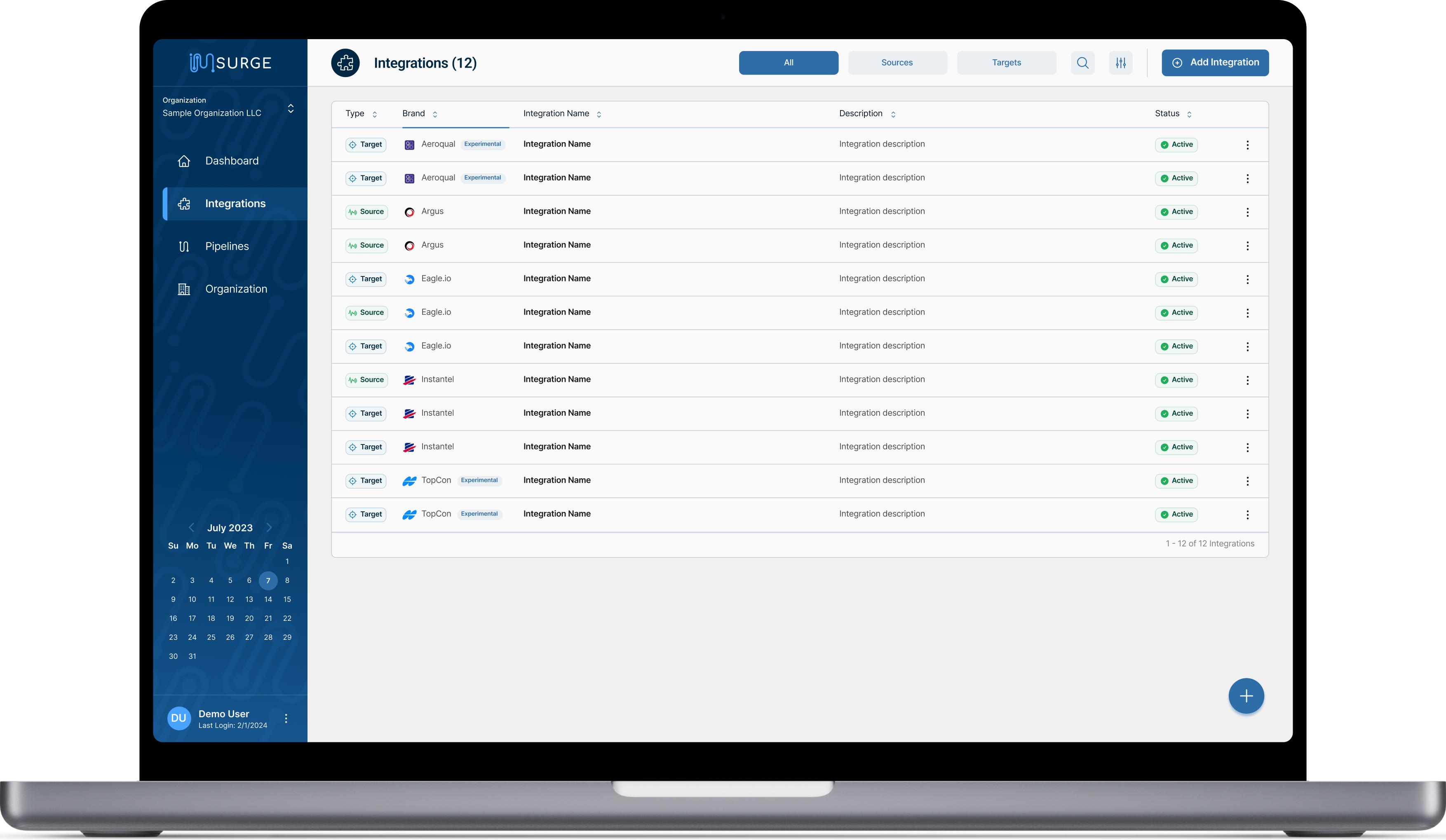 IMSURGE pipeline management dashboard